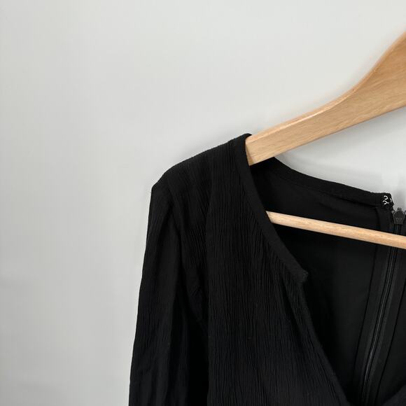 LOFT NWT Black Swing Tiered Button Front Long Sleeve Midi Dress // M - Picture 4 of 8